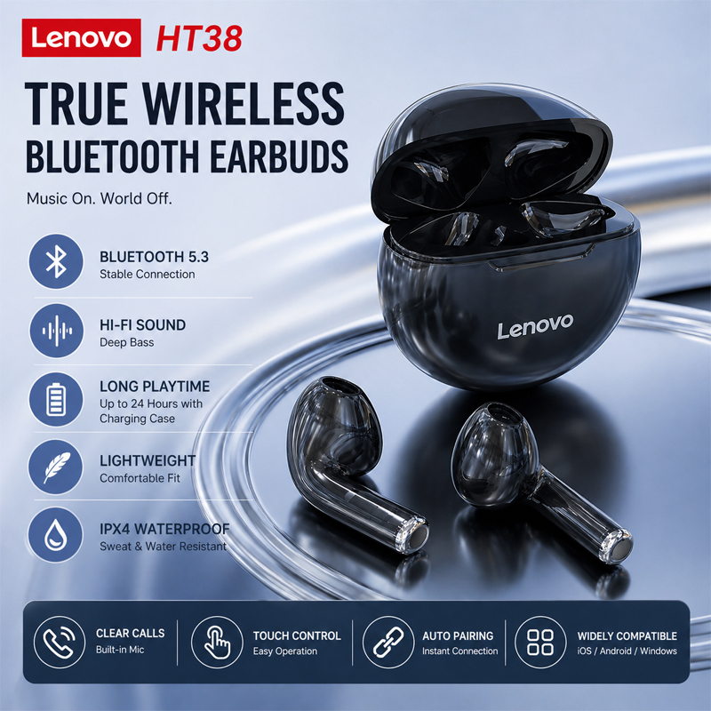 Tws Earbuds Bluetooth 5.3 - Nuevos Auriculares Inalámbricos Lenovo HT38 TWS