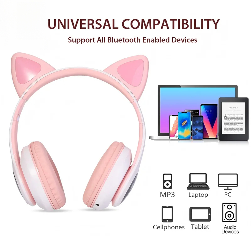Cat Ear Bluetooth Headset Led - Auriculares inalámbricos Bluetooth T28, auriculares supraaurales