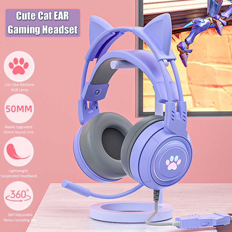 Gaming Headset With Mic Rgb - Auriculares con orejas de gato para