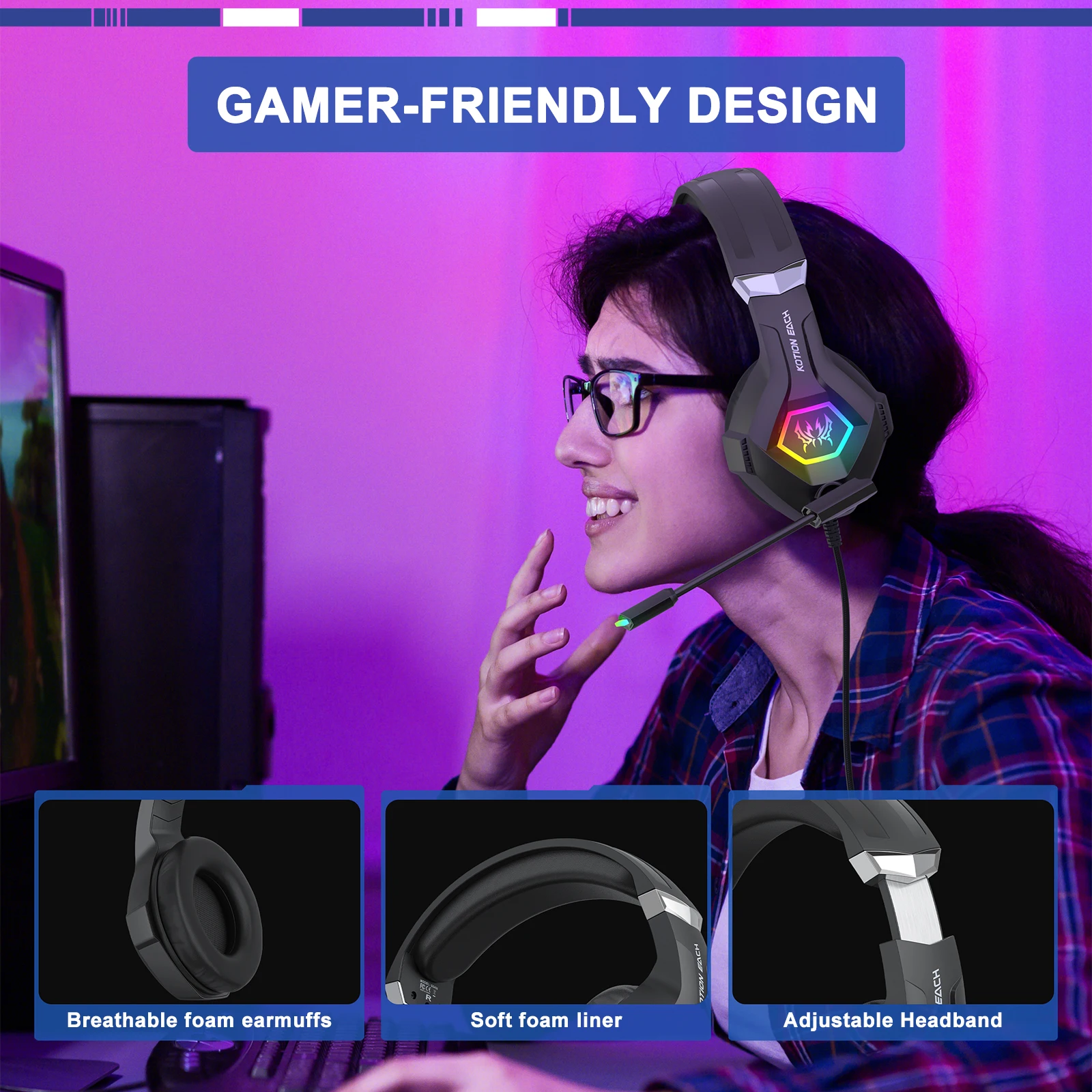 Gaming Headset With Mic Rgb - Auriculares para juegos por cable con