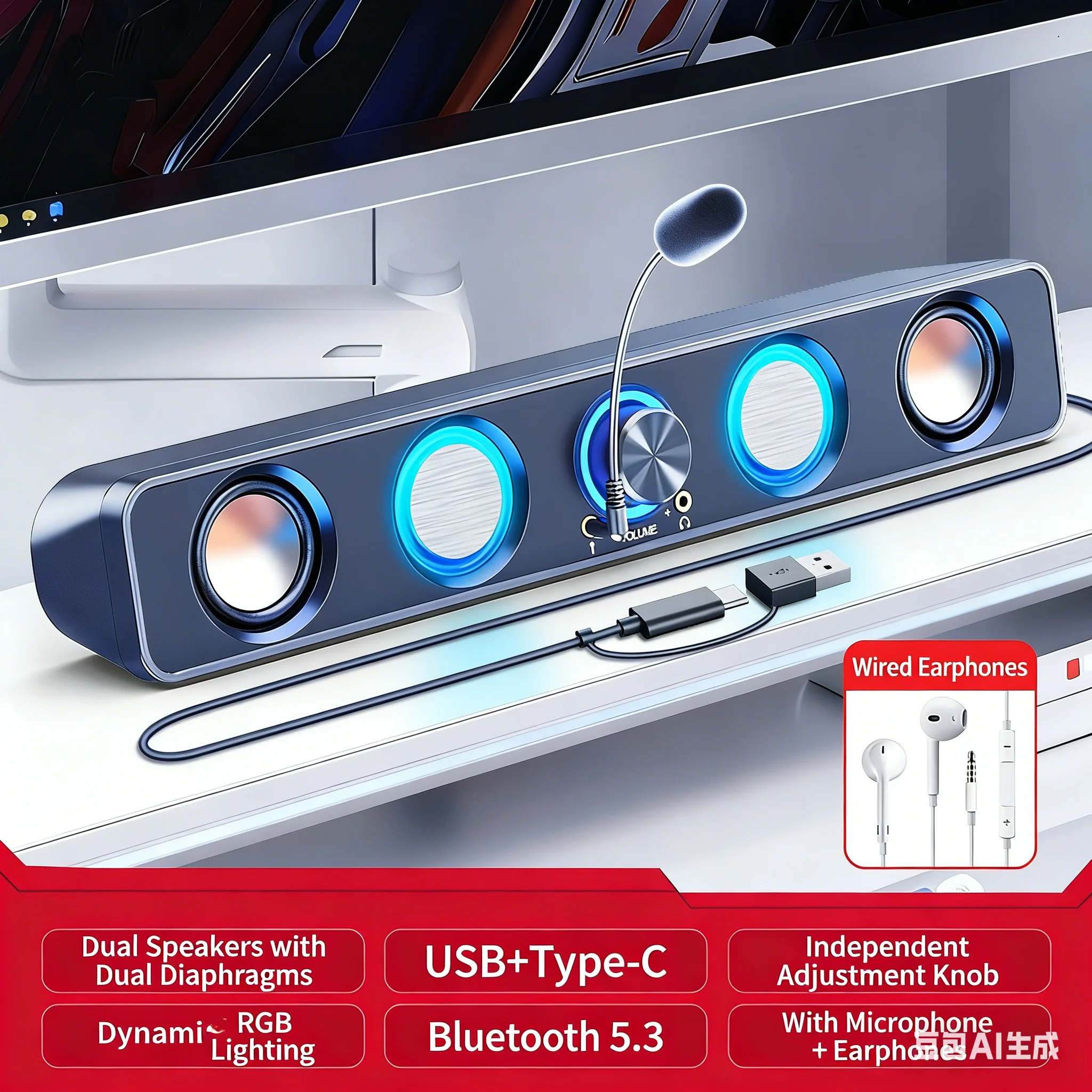 Barra de sonido RGB para juego - Rgb Computer Soundbar For Pc reseña y precio